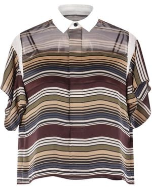 Sacai Striped Contrast-Collar Top - Multicolor