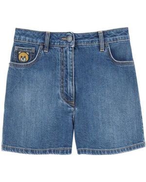 Moschino Teddy Bear Patch Denim Shorts - Blue