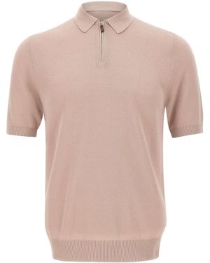 Eleventy Half-Zip Knitted Polo Shirt - Pink