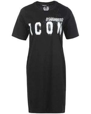 DSquared² Icon Spray Printed Mini T-Shirt Dress - Black