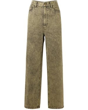 Tibi Wash High-Rise Wide-Leg Jeans - Green