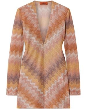 Missoni Metallic Striped Crochet-Knit Mini Dress - Brown