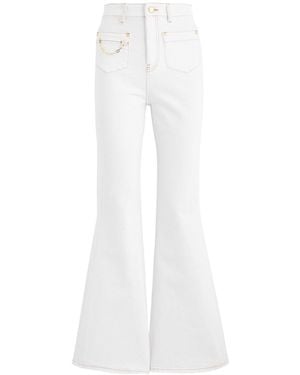 Ganni Cotton High-Rise Flared Pants - White