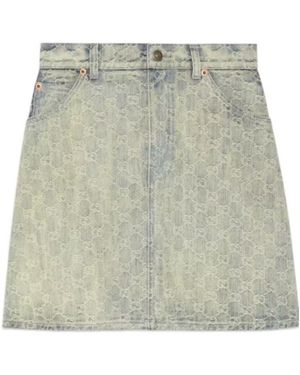 Gucci Gg Denim Skirt - Natural