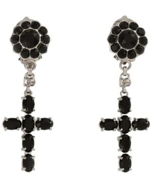Dolce & Gabbana Embellished Cross Drop Earrings - Black