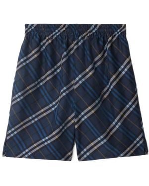 Burberry Silk Poplin Check Shorts - Blue