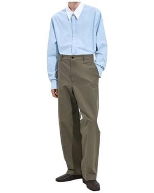 Bottega Veneta Compact Cotton Trousers - Blue