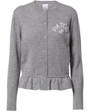 Patou Jacquard Logo Wool And Cashmere Cardigan - Grey