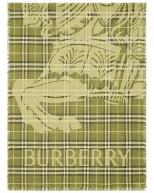 Burberry Wide Ekd Check Wool Silk Scarf - Green