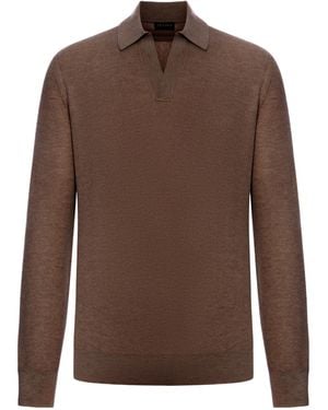 ZEGNA Long Sleeve Polo Jumper - Brown