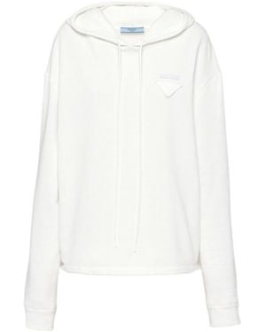 Prada Triangle Logo Drawstring Hoodie - White