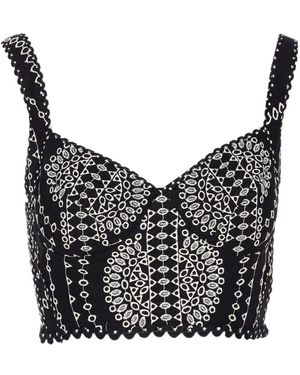 Charo Ruiz Goldie Scalloped-Hem Embroidered Crop Top - Black