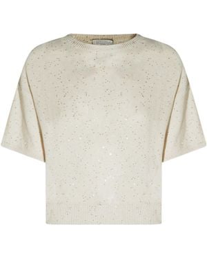 Antonelli Sequined Short-Sleeve Knitted Jumper - White