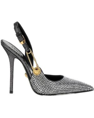 Versace Pointed Toe Embellished Slingback Court Shoes - Metallic