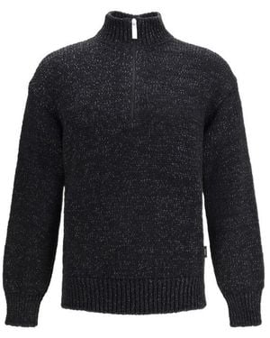 Herno Laminar Mélange Half-Zip Knitted Jumper - Blue