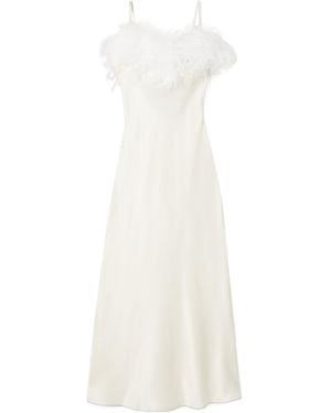 Sleeper Boheme Feather-Trim Slip Dress - White