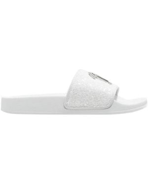 Giuseppe Zanotti Logo-Plaque Slip-On Glitter Sliders - White