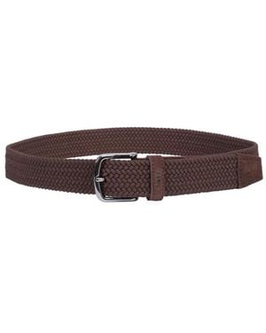 BOSS Woven Belt With Leather Trims - Brown