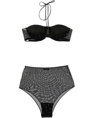 Oséree Crystal-Embellished Mesh Bra Set - Grey