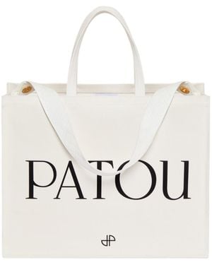 Patou Logo Printed Large Tote Bag - White