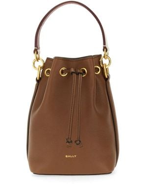 Bally Logo Printed Drawstring Bucket Bag - Brown