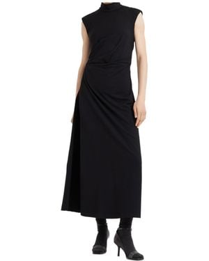 Brunello Cucinelli High-Neck Sleeveless Draped Midi Dress - Black
