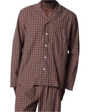 Tekla Serra Check Pyjamas Shirt - Brown