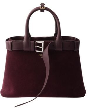 Prada Medium Buckle Leather Tote Bag - Red