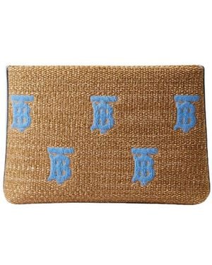 Burberry Monogram Embroidered Zip Clutch Bag - White