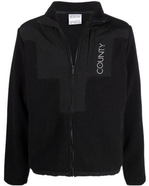 Marcelo Burlon County Of Milan Logo Embroidered Zip-Up Jacket - Black