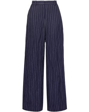 Lafayette 148 New York Sullivan Pinstriped Metallic Twill Straight-Leg Trousers - Blue