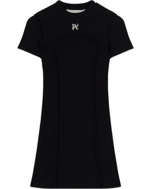 Palm Angels Monogram Embroidered Open Back Mini Dress - Black
