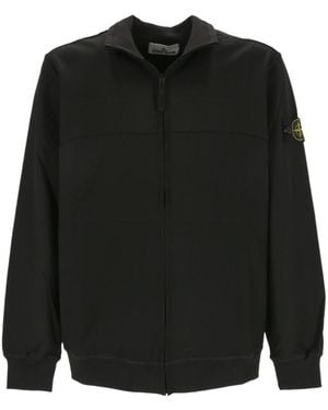 Stone Island Logo Patch Zip Up Sweatshirt - Black