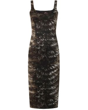 Roberto Cavalli Midi Fur-Print Sleeveless Dress - Black