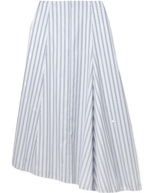 Partow Ivy Asymmetric Striped Cotton-Twill Midi Skirt - White