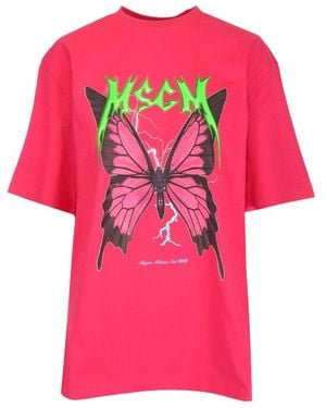 MSGM Butterfly Printed Big Profile T-Shirt - Pink