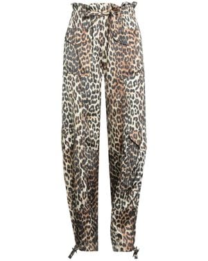 Ganni Leopardprint Elasticwaist Trousers - Black