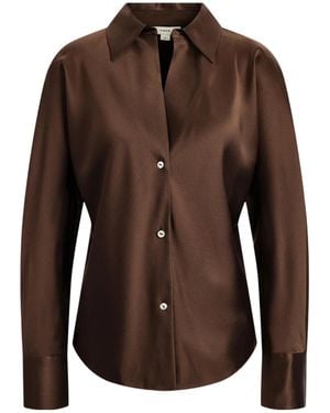 Vince Bias Long Sleeve Silk Blouse - Brown