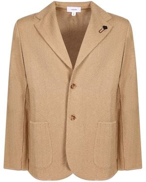 Lardini Herringbone Knit Two-Button Jacket - Natural