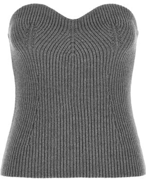 Jil Sander Ribbed-Knit Sweetheart-Neck Bustier Top - Gray