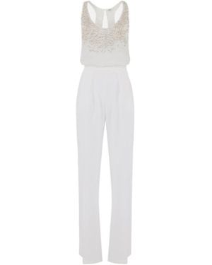 Elisabetta Franchi Georgette Crêpe Embellished Jumpsuit - White