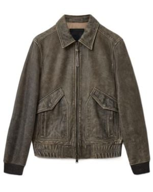 AllSaints Marland Aviator Leather Jacket - Grey