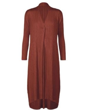 Pleats Please Issey Miyake Monthly Colors: October Pleated-Button Coat - Red