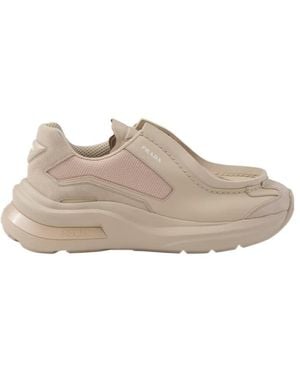 Prada Systeme Brushed Leather Trainers With Bike Fabric And Suede Elements - Grey