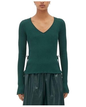 Bottega Veneta V-Neck Ribbed Jumper - Green