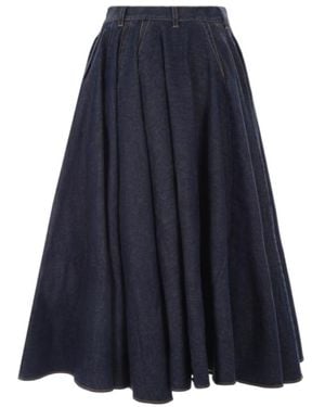 Alaïa Alaïa Pleat Detailed Denim Midi Skirt - Blue