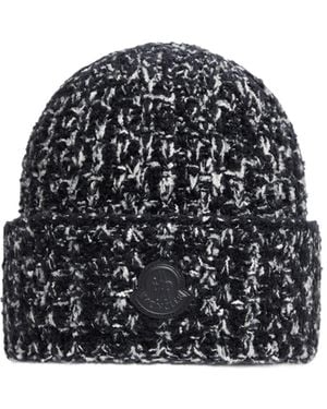Moncler Wool Cotton Blend Beanie - Black