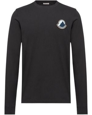 Moncler Logo Cotton Long Sleeve T-Shirt - Black