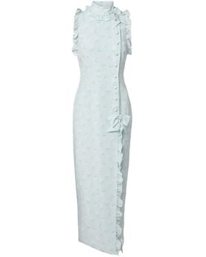 Alessandra Rich Ruffled Bow-Detail Silk Maxi Dress - Blue