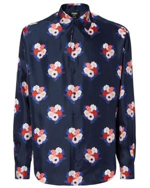 Fendi Floral Print Long-Sleeve Shirt - Blue